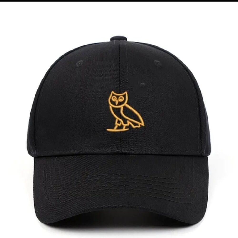 New Hip Hop Dad Hat Owl Embroidered Hat Fast Shipping Gold Black Velcro Back
